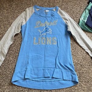 NFL Detroit Lions Blue and Gray Long Sleeve Tee